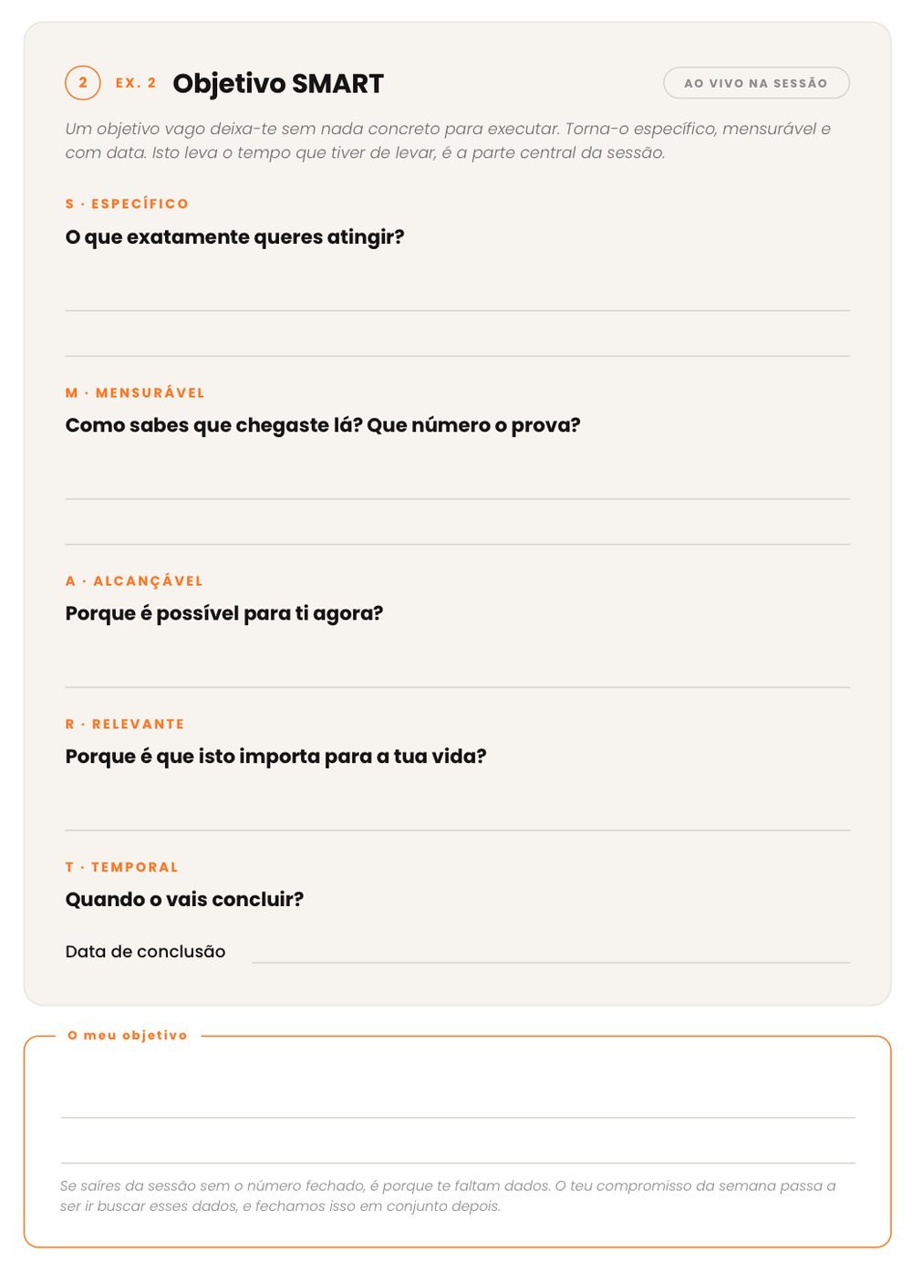 Página do Caderno de Bordo com o exercício Objetivo SMART