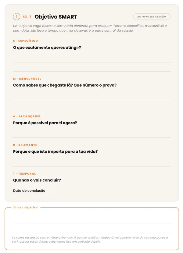Página do Caderno de Bordo com o exercício Objetivo SMART